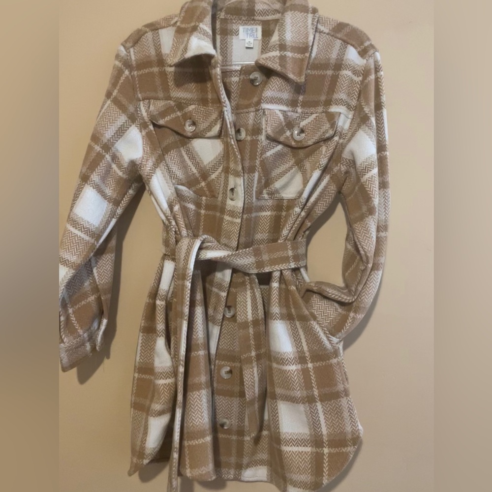 New Tan Tie Button up Jacket size medium